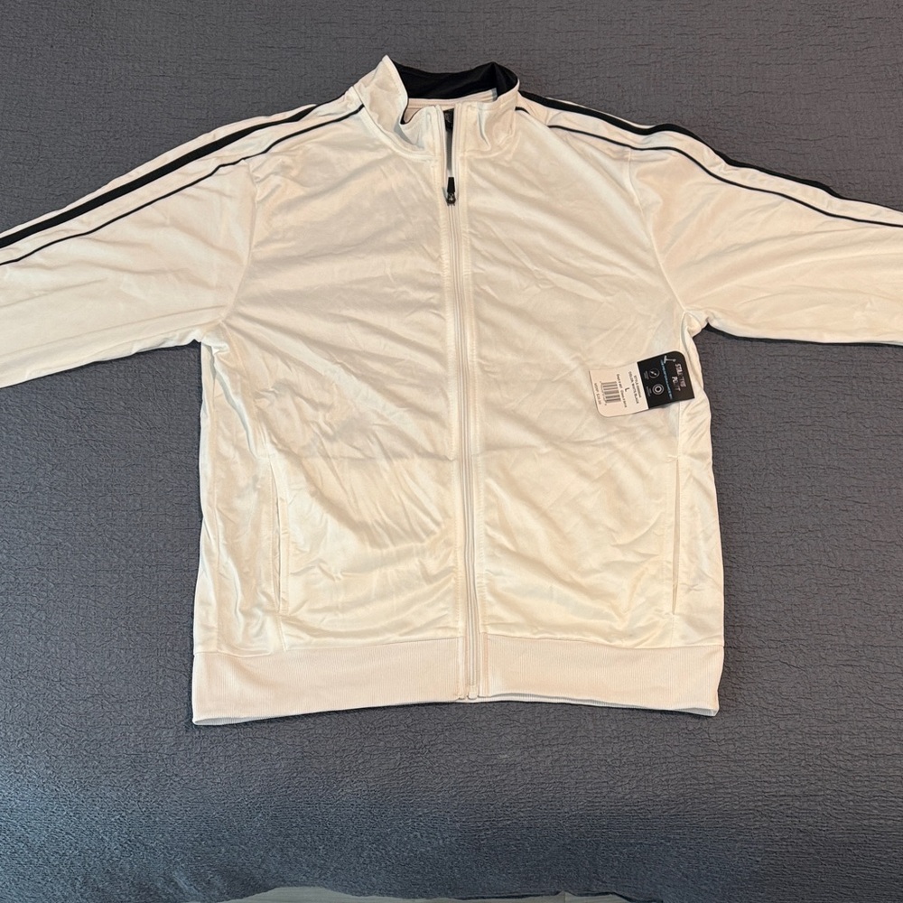 White Track Jacket with Black Stripes